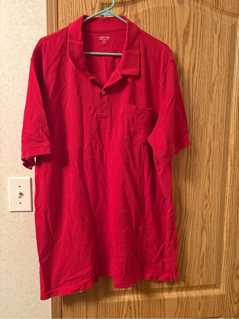 Lands' End Men's Bright Red Polo with Chest Pocket